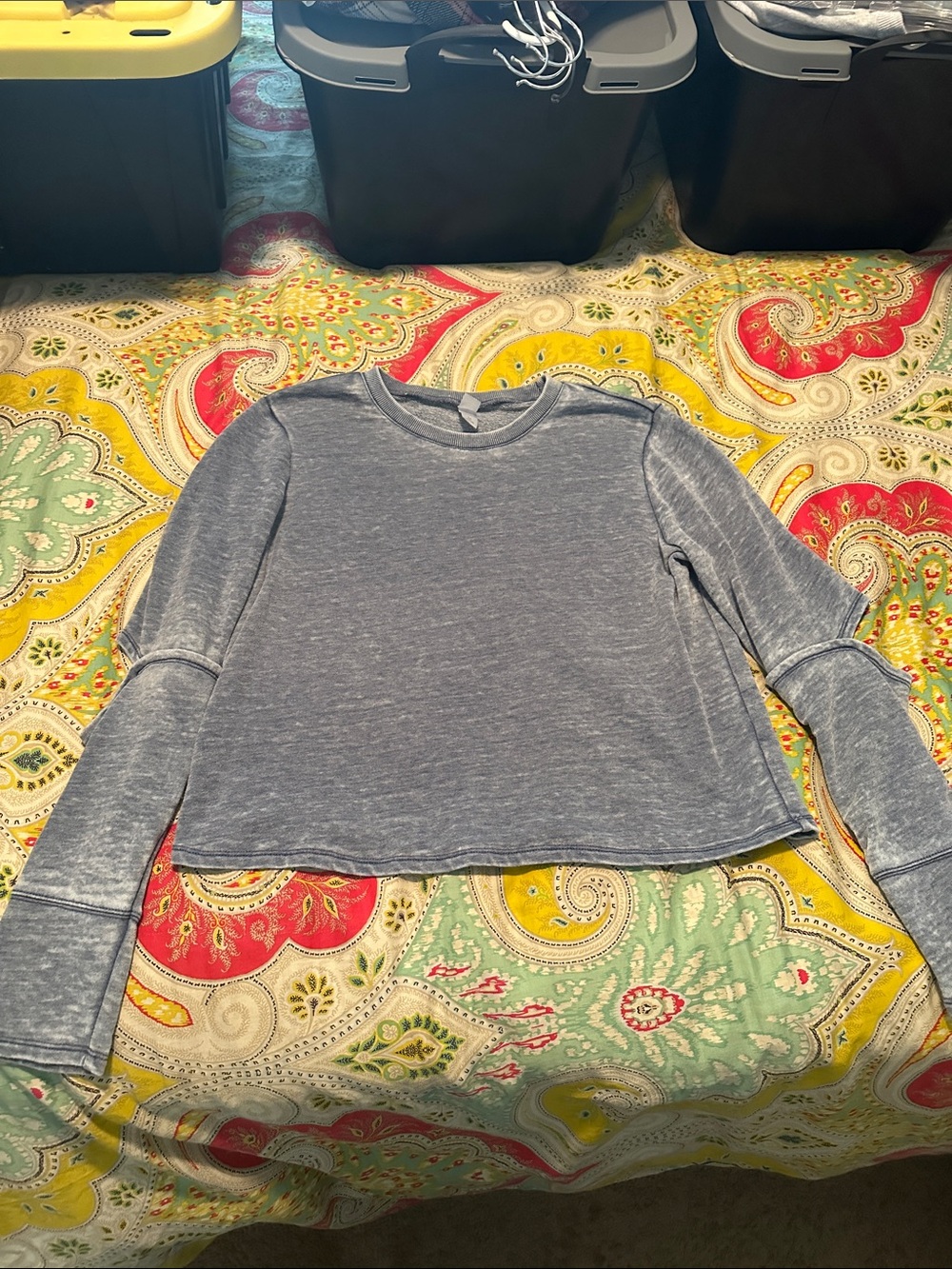 Alternative Apparel Washed Blue Long Sleeve Crewneck Top